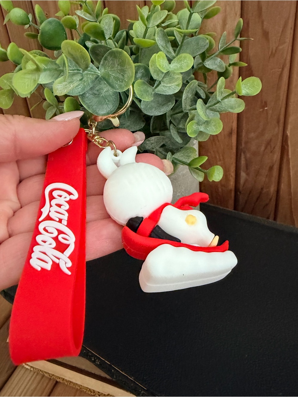 Coca-Cola Snowboard Labubu Bunny Keychain with Red Logo Strap - Picture 4 of 4